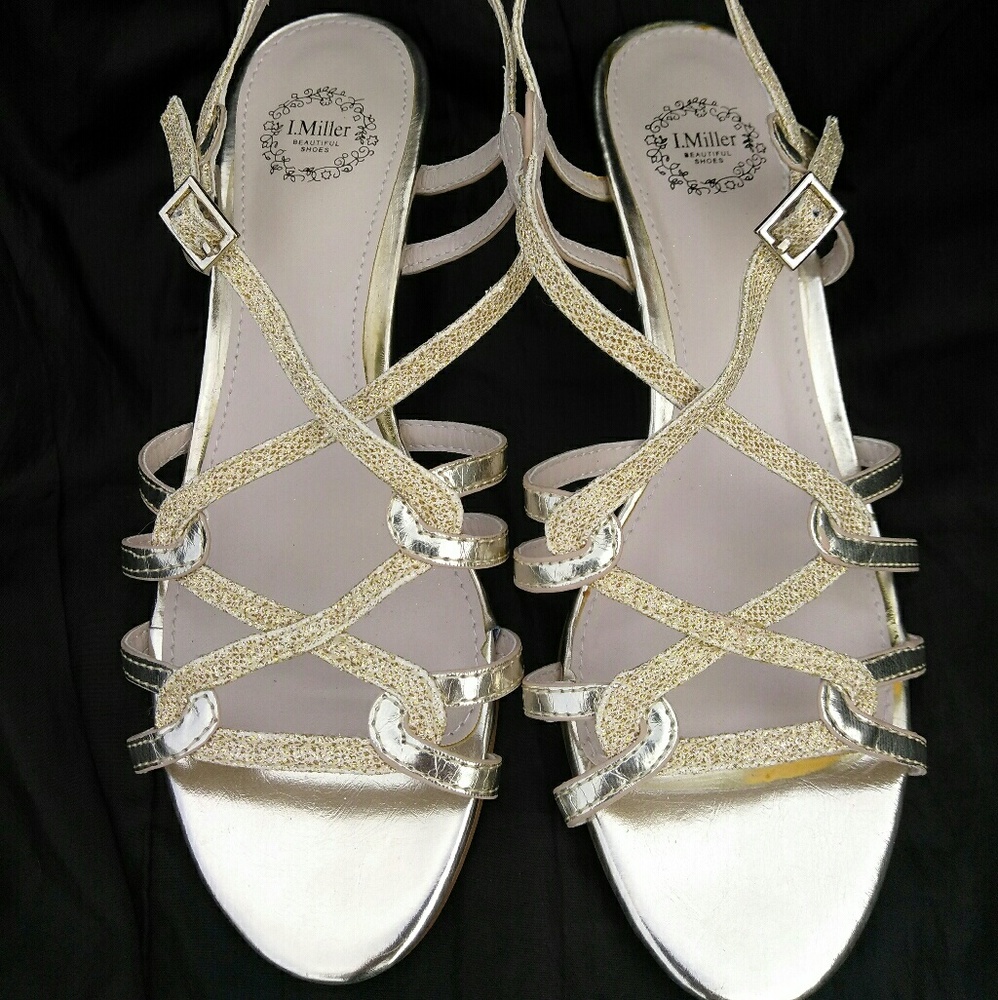 I. Miller Gold Strappy Wedge Heels